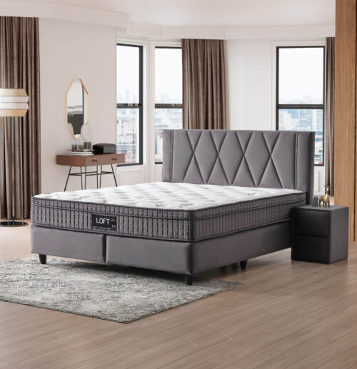 בסיס מיטה מרופדת אפורה דגם LOFT
