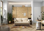 a room with a couch and a desk